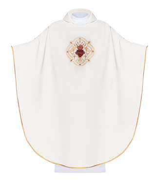 Ecru liturgical chasuble with Sacred Heart of Jesus embroidery and eucharistic motif