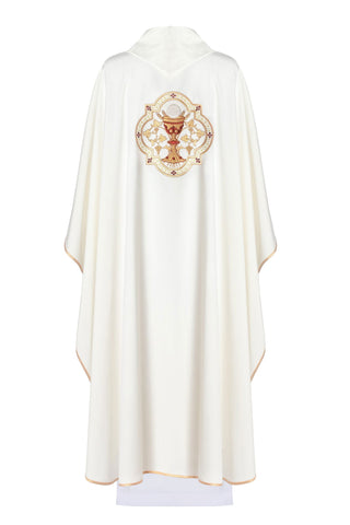 Ecru liturgical chasuble with Sacred Heart of Jesus embroidery and eucharistic motif