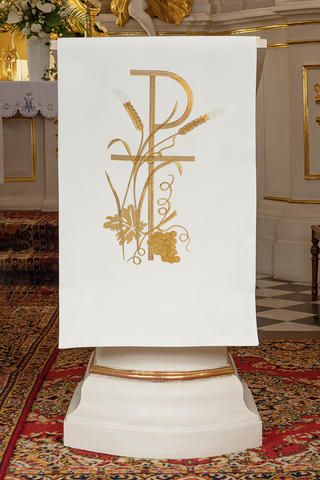 Lectern cloth with Cross and IHS embroidery, 55x250 cm, 100% polyester