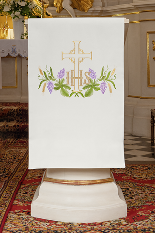 Lectern cloth with IHS embroidery and cross 55x250 cm