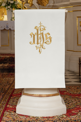 Lectern cloth with embroidered IHS symbol, 55x250 cm, 100% PE