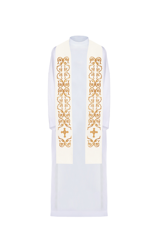 Ecru single-sided stole with embroidered Cross