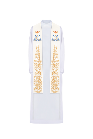 Ecru Marian Embroidered Stole with Floral Symbols