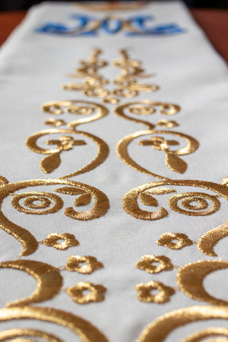 Ecru Marian Embroidered Stole with Floral Symbols