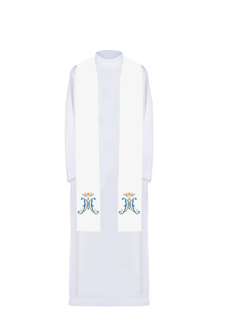 Ecru Marian Embroidered Stole with Marian Symbol