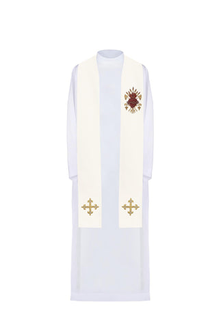 Single-Sided Stole with Embroidery of the Sacred Heart of Jesus and Cross