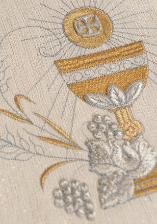 Ecru priest stole with IHS embroidery and eucharistic chalice