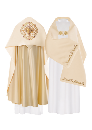 Liturgical veil with IHS embroidery in ecru color