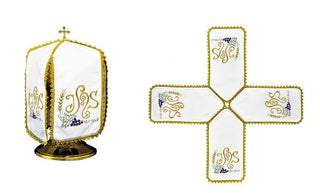 Ciborium veil with IHS embroidery and gold lace, 24 cm, made in Poland