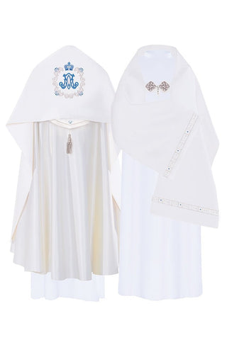 The Shoulder Veil with Blue Marian Embroidery and Pearls