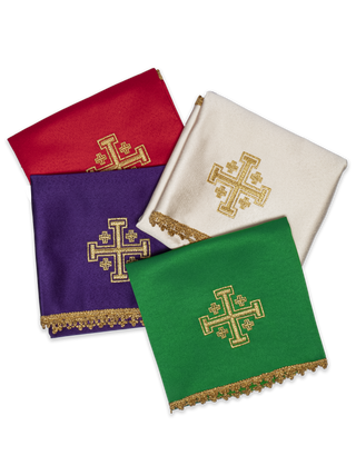 Set of 4 chalice veils with Jerusalem Cross embroidery in 4 liturgical colors