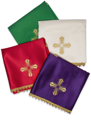 Set of 4 chalice veils with embroidered cross in 4 liturgical colors