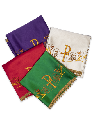 Set of 4 colored chalice veils with the PAX motif in 4 liturgical colors