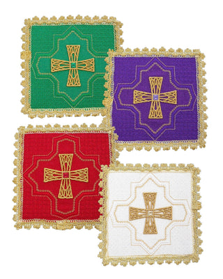 A set of four embroidered liturgical palls in eucharistic colors